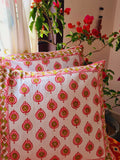 Gharonda Tuti fruity - Hand Block Printed Cushion Covers (16 X16 Inch; Set of 5)