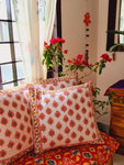 Gharonda Tuti fruity - Hand Block Printed Cushion Covers (16 X16 Inch; Set of 5)