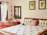 Gharonda Green Floral Motifs - Hand Block Printed Double Bedsheet (90 X108 Inch)