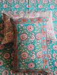 Gharonda Turquoise - Hand Block Printed Double Bedsheet (90 X108 Inch)