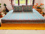 Gharonda Turquoise - Hand Block Printed Double Bedsheet (90 X108 Inch)