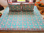 Gharonda Turquoise - Hand Block Printed Double Bedsheet (90 X108 Inch)