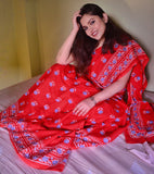Pure Cotton Handblock Printed Saree - Red