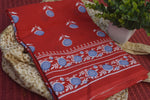 Pure Cotton Handblock Printed Saree - Red