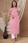 Naari Baby Pink Floral  Cotton Kurti