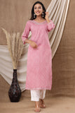 Naari Baby Pink Floral  Cotton Kurti