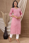 Naari Baby Pink Floral  Cotton Kurti