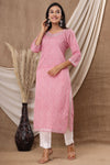 Naari Baby Pink Floral  Cotton Kurti