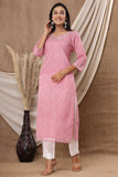 Naari Baby Pink Floral  Cotton Kurti