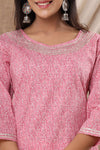 Naari Baby Pink Floral  Cotton Kurti