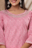 Naari Baby Pink Floral  Cotton Kurti