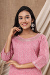 Naari Baby Pink Floral  Cotton Kurti