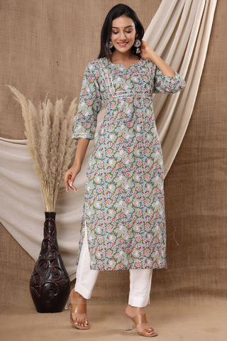 Naari Blue Garden Cotton Kurti