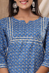 Naari Saphire Blue Floral  Cotton Kurti