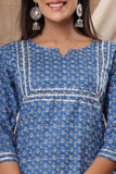Naari Saphire Blue Floral  Cotton Kurti