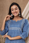 Naari Saphire Blue Floral  Cotton Kurti