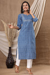 Naari Saphire Blue Floral  Cotton Kurti