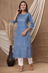 Naari Saphire Blue Floral  Cotton Kurti