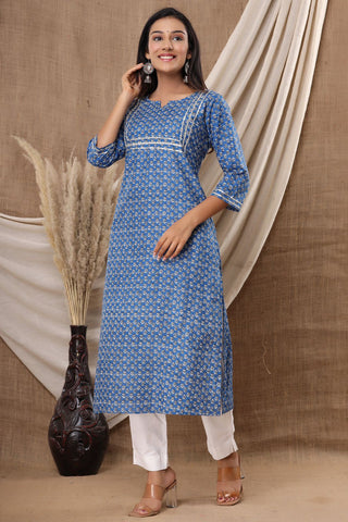 Naari Saphire Blue Floral  Cotton Kurti