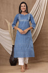Naari Saphire Blue Floral  Cotton Kurti