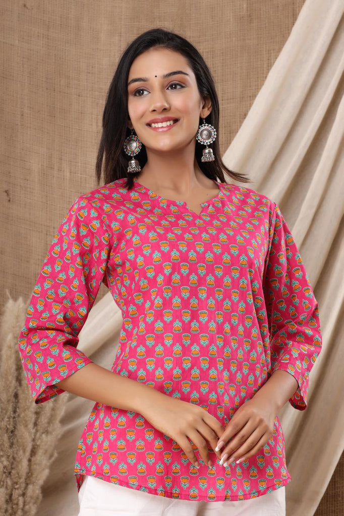 Buy Blue Cotton Hand Block Print Short Kurta for Women Online at Fabindia |  20023688