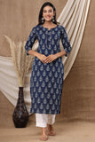 Naari Navy Blue Cotton Kurti
