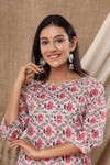 Naari Pink Lotus Flowers Cotton Kurti