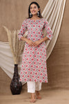 Naari Pink Lotus Flowers Cotton Kurti