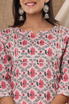 Naari Pink Lotus Flowers Cotton Kurti