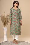 Naari Dark Green Floral  Cotton Kurti