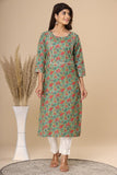 Naari Dark Green Floral  Cotton Kurti