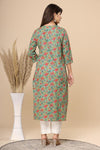 Naari Dark Green Floral  Cotton Kurti
