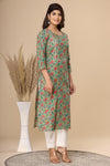Naari Dark Green Floral  Cotton Kurti