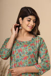 Naari Dark Green Floral  Cotton Kurti
