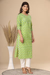 Naari Parrot Green Floral  Cotton Kurti