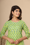 Naari Parrot Green Floral  Cotton Kurti