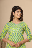 Naari Parrot Green Floral  Cotton Kurti