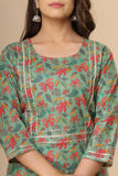 Naari Dark Green Floral  Cotton Kurti