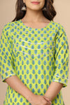 Naari Parrot Green Floral  Cotton Kurti