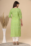 Naari Parrot Green Floral  Cotton Kurti