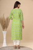 Naari Parrot Green Floral  Cotton Kurti