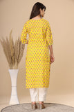 Naari Yellow Pink Floral  Cotton Kurti