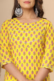 Naari Yellow Pink Floral  Cotton Kurti