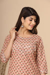 Naari Creamy Floral Motifs  Cotton Kurti