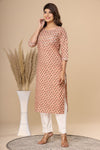 Naari Creamy Floral Motifs  Cotton Kurti