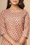 Naari Creamy Floral Motifs  Cotton Kurti