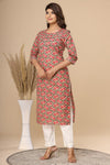 Naari Floral Peach Jaal Cotton Kurti