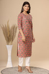 Naari Floral Peach Jaal Cotton Kurti