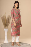 Naari Floral Peach Jaal Cotton Kurti