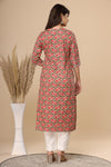 Naari Floral Peach Jaal Cotton Kurti